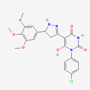 (5Z)-1-(4-chlorophenyl)-5-[5-(3,4,5-trimethoxyphenyl)pyrazolidin-3-ylidene]pyrimidine-2,4,6(1H,3H,5H)-trione