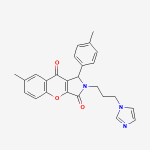 molecular formula C25H23N3O3 B11330373 2-[3-(1H-imidazol-1-yl)propyl]-7-methyl-1-(4-methylphenyl)-1,2-dihydrochromeno[2,3-c]pyrrole-3,9-dione 