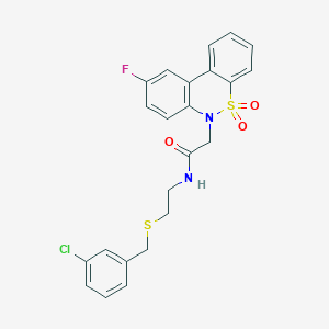 molecular formula C23H20ClFN2O3S2 B11330381 N-{2-[(3-chlorobenzyl)sulfanyl]ethyl}-2-(9-fluoro-5,5-dioxido-6H-dibenzo[c,e][1,2]thiazin-6-yl)acetamide 