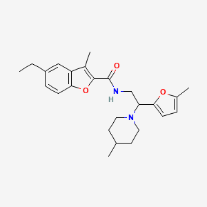 5-ethyl-3-methyl-N-[2-(5-methylfuran-2-yl)-2-(4-methylpiperidin-1-yl)ethyl]-1-benzofuran-2-carboxamide