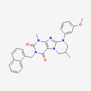 molecular formula C28H27N5O3 B11330433 9-(3-methoxyphenyl)-1,7-dimethyl-3-(naphthalen-1-ylmethyl)-6,7,8,9-tetrahydropyrimido[2,1-f]purine-2,4(1H,3H)-dione 