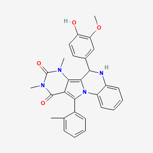 9-(4-hydroxy-3-methoxyphenyl)-12,14-dimethyl-17-(2-methylphenyl)-1,8,12,14-tetrazatetracyclo[8.7.0.02,7.011,16]heptadeca-2,4,6,10,16-pentaene-13,15-dione