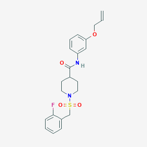 molecular formula C22H25FN2O4S B11330565 1-[(2-fluorobenzyl)sulfonyl]-N-[3-(prop-2-en-1-yloxy)phenyl]piperidine-4-carboxamide 