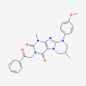 molecular formula C25H25N5O4 B11330646 9-(4-methoxyphenyl)-1,7-dimethyl-3-(2-oxo-2-phenylethyl)-1,3,5-trihydro-6H,7H, 8H-1,3-diazaperhydroino[1,2-h]purine-2,4-dione 