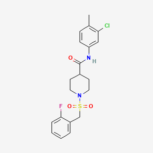 molecular formula C20H22ClFN2O3S B11330715 N-(3-chloro-4-methylphenyl)-1-[(2-fluorobenzyl)sulfonyl]piperidine-4-carboxamide 