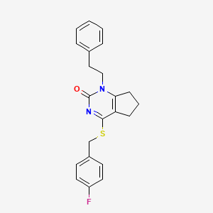 molecular formula C22H21FN2OS B11330733 4-[(4-fluorobenzyl)sulfanyl]-1-(2-phenylethyl)-1,5,6,7-tetrahydro-2H-cyclopenta[d]pyrimidin-2-one 