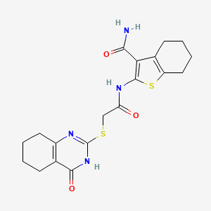 molecular formula C19H22N4O3S2 B11331108 2-{2-[(4-Oxo-3,4,5,6,7,8-hexahydroquinazolin-2-YL)sulfanyl]acetamido}-4,5,6,7-tetrahydro-1-benzothiophene-3-carboxamide 