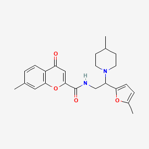 molecular formula C24H28N2O4 B11331280 7-methyl-N-[2-(5-methylfuran-2-yl)-2-(4-methylpiperidin-1-yl)ethyl]-4-oxo-4H-chromene-2-carboxamide 