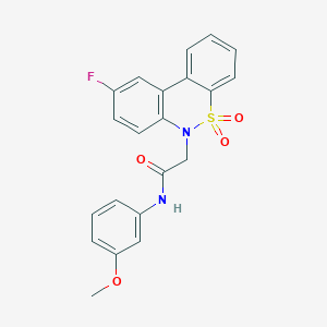 molecular formula C21H17FN2O4S B11331417 2-(9-fluoro-5,5-dioxido-6H-dibenzo[c,e][1,2]thiazin-6-yl)-N-(3-methoxyphenyl)acetamide 