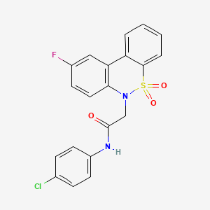 molecular formula C20H14ClFN2O3S B11331448 N-(4-chlorophenyl)-2-(9-fluoro-5,5-dioxido-6H-dibenzo[c,e][1,2]thiazin-6-yl)acetamide 