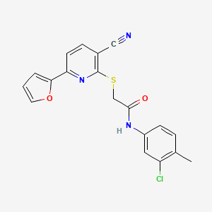 molecular formula C19H14ClN3O2S B11331467 N-(3-chloro-4-methylphenyl)-2-{[3-cyano-6-(furan-2-yl)pyridin-2-yl]sulfanyl}acetamide 