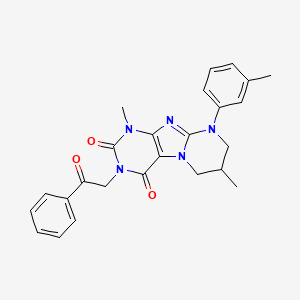 molecular formula C25H25N5O3 B11331742 1,7-dimethyl-9-(3-methylphenyl)-3-(2-oxo-2-phenylethyl)-1,3,5-trihydro-6H,7H,8 H-1,3-diazaperhydroino[1,2-h]purine-2,4-dione 