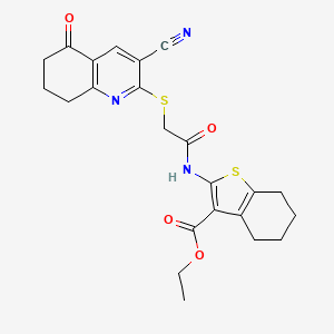 molecular formula C23H23N3O4S2 B11331796 Ethyl 2-({[(3-cyano-5-oxo-5,6,7,8-tetrahydroquinolin-2-yl)sulfanyl]acetyl}amino)-4,5,6,7-tetrahydro-1-benzothiophene-3-carboxylate 