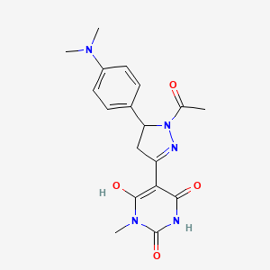 (5Z)-5-{1-acetyl-5-[4-(dimethylamino)phenyl]pyrazolidin-3-ylidene}-6-hydroxy-3-methylpyrimidine-2,4(3H,5H)-dione