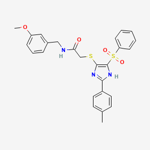 molecular formula C26H25N3O4S2 B11331946 N-(3-methoxybenzyl)-2-{[2-(4-methylphenyl)-4-(phenylsulfonyl)-1H-imidazol-5-yl]sulfanyl}acetamide 