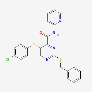 molecular formula C23H17ClN4OS2 B11332034 2-(benzylsulfanyl)-5-[(4-chlorophenyl)sulfanyl]-N-(pyridin-2-yl)pyrimidine-4-carboxamide 