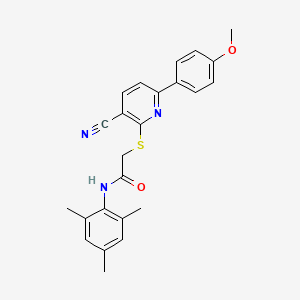 2-{[3-cyano-6-(4-methoxyphenyl)pyridin-2-yl]sulfanyl}-N-(2,4,6-trimethylphenyl)acetamide