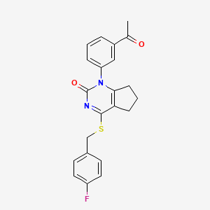 molecular formula C22H19FN2O2S B11332175 1-(3-acetylphenyl)-4-[(4-fluorobenzyl)sulfanyl]-1,5,6,7-tetrahydro-2H-cyclopenta[d]pyrimidin-2-one 