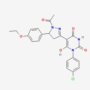 molecular formula C23H21ClN4O5 B11332238 (5Z)-5-[1-acetyl-5-(4-ethoxyphenyl)pyrazolidin-3-ylidene]-3-(4-chlorophenyl)-6-hydroxypyrimidine-2,4(3H,5H)-dione 