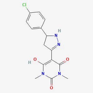 5-[5-(4-chlorophenyl)pyrazolidin-3-ylidene]-1,3-dimethylpyrimidine-2,4,6(1H,3H,5H)-trione