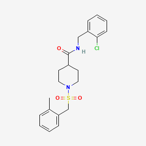 molecular formula C21H25ClN2O3S B11332303 N-(2-chlorobenzyl)-1-[(2-methylbenzyl)sulfonyl]piperidine-4-carboxamide 