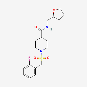 molecular formula C18H25FN2O4S B11332323 1-[(2-fluorobenzyl)sulfonyl]-N-(tetrahydrofuran-2-ylmethyl)piperidine-4-carboxamide 