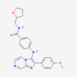 molecular formula C25H25N5O3 B11332658 4-{[2-(4-methoxyphenyl)imidazo[1,2-a]pyrazin-3-yl]amino}-N-(tetrahydrofuran-2-ylmethyl)benzamide 