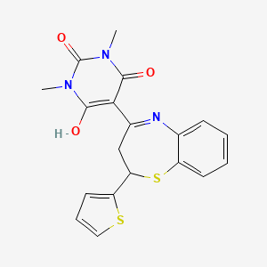 molecular formula C19H17N3O3S2 B11332686 1,3-dimethyl-5-[2-(thiophen-2-yl)-2,3-dihydro-1,5-benzothiazepin-4(5H)-ylidene]pyrimidine-2,4,6(1H,3H,5H)-trione 