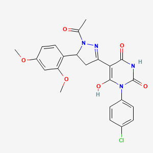 molecular formula C23H21ClN4O6 B11333034 (5Z)-5-[1-acetyl-5-(2,4-dimethoxyphenyl)pyrazolidin-3-ylidene]-1-(4-chlorophenyl)pyrimidine-2,4,6(1H,3H,5H)-trione 