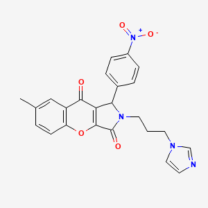 molecular formula C24H20N4O5 B11333080 2-[3-(1H-imidazol-1-yl)propyl]-7-methyl-1-(4-nitrophenyl)-1,2-dihydrochromeno[2,3-c]pyrrole-3,9-dione 