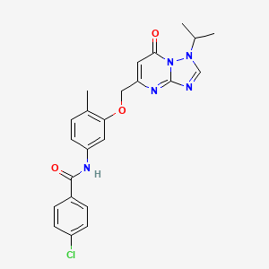 molecular formula C23H22ClN5O3 B11333149 4-Chloro-N-[3-[[1,7-dihydro-1-(1-methylethyl)-7-oxo[1,2,4]triazolo[1,5-a]pyrimidin-5-yl]methoxy]-4-methylphenyl]benzamide 