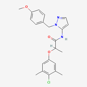 molecular formula C22H24ClN3O3 B11333340 2-(4-chloro-3,5-dimethylphenoxy)-N-[1-(4-methoxybenzyl)-1H-pyrazol-5-yl]propanamide 