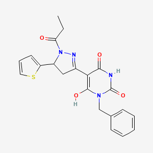 molecular formula C21H20N4O4S B11333487 (5Z)-1-benzyl-5-[1-propanoyl-5-(thiophen-2-yl)pyrazolidin-3-ylidene]pyrimidine-2,4,6(1H,3H,5H)-trione 