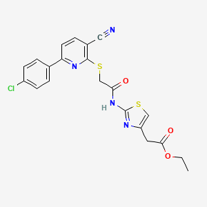 molecular formula C21H17ClN4O3S2 B11333500 Ethyl {2-[({[6-(4-chlorophenyl)-3-cyanopyridin-2-yl]sulfanyl}acetyl)amino]-1,3-thiazol-4-yl}acetate 