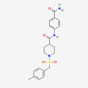 molecular formula C21H25N3O4S B11333606 N-(4-carbamoylphenyl)-1-[(4-methylbenzyl)sulfonyl]piperidine-4-carboxamide 