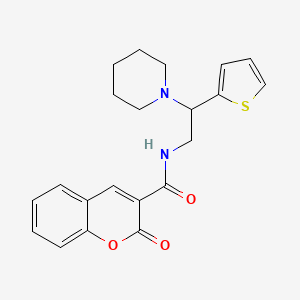 molecular formula C21H22N2O3S B11333696 2-oxo-N-[2-(piperidin-1-yl)-2-(thiophen-2-yl)ethyl]-2H-chromene-3-carboxamide 