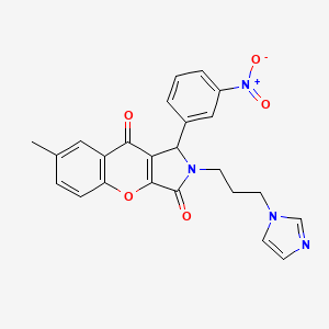 molecular formula C24H20N4O5 B11333726 2-[3-(1H-imidazol-1-yl)propyl]-7-methyl-1-(3-nitrophenyl)-1,2-dihydrochromeno[2,3-c]pyrrole-3,9-dione 