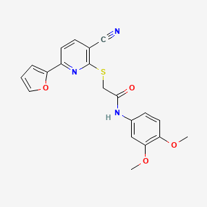 2-{[3-cyano-6-(furan-2-yl)pyridin-2-yl]sulfanyl}-N-(3,4-dimethoxyphenyl)acetamide