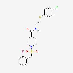 molecular formula C21H24ClFN2O3S2 B11333813 N-{2-[(4-chlorophenyl)sulfanyl]ethyl}-1-[(2-fluorobenzyl)sulfonyl]piperidine-4-carboxamide 