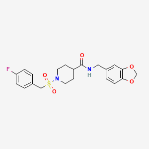 molecular formula C21H23FN2O5S B11333908 N-(1,3-benzodioxol-5-ylmethyl)-1-[(4-fluorobenzyl)sulfonyl]piperidine-4-carboxamide 