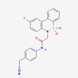 molecular formula C22H16FN3O3S B11333918 N-[4-(cyanomethyl)phenyl]-2-(9-fluoro-5,5-dioxido-6H-dibenzo[c,e][1,2]thiazin-6-yl)acetamide 