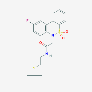 molecular formula C20H23FN2O3S2 B11334046 N-[2-(tert-butylsulfanyl)ethyl]-2-(9-fluoro-5,5-dioxido-6H-dibenzo[c,e][1,2]thiazin-6-yl)acetamide 