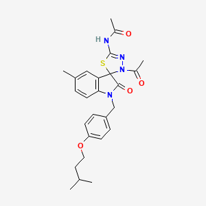 N-(3'-Acetyl-5-methyl-1-{[4-(3-methylbutoxy)phenyl]methyl}-2-oxo-1,2-dihydro-3'H-spiro[indole-3,2'-[1,3,4]thiadiazol]-5'-YL)acetamide