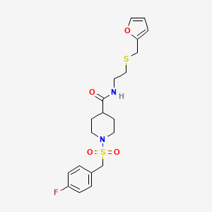 molecular formula C20H25FN2O4S2 B11334749 1-[(4-fluorobenzyl)sulfonyl]-N-{2-[(furan-2-ylmethyl)sulfanyl]ethyl}piperidine-4-carboxamide 