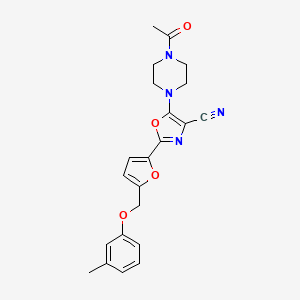 molecular formula C22H22N4O4 B11334915 5-(4-Acetylpiperazin-1-yl)-2-{5-[(3-methylphenoxy)methyl]furan-2-yl}-1,3-oxazole-4-carbonitrile 