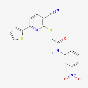 molecular formula C18H12N4O3S2 B11334938 2-{[3-cyano-6-(thiophen-2-yl)pyridin-2-yl]sulfanyl}-N-(3-nitrophenyl)acetamide 