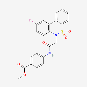 molecular formula C22H17FN2O5S B11335008 methyl 4-{[(9-fluoro-5,5-dioxido-6H-dibenzo[c,e][1,2]thiazin-6-yl)acetyl]amino}benzoate 