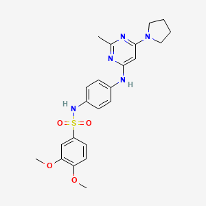 molecular formula C23H27N5O4S B11335030 3,4-dimethoxy-N-(4-((2-methyl-6-(pyrrolidin-1-yl)pyrimidin-4-yl)amino)phenyl)benzenesulfonamide 