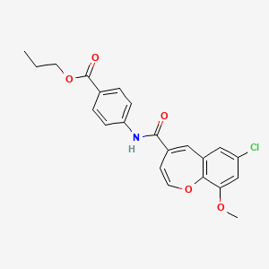 molecular formula C22H20ClNO5 B11335175 Propyl 4-{[(7-chloro-9-methoxy-1-benzoxepin-4-yl)carbonyl]amino}benzoate 