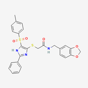 molecular formula C26H23N3O5S2 B11335237 N-(1,3-benzodioxol-5-ylmethyl)-2-({4-[(4-methylphenyl)sulfonyl]-2-phenyl-1H-imidazol-5-yl}sulfanyl)acetamide 